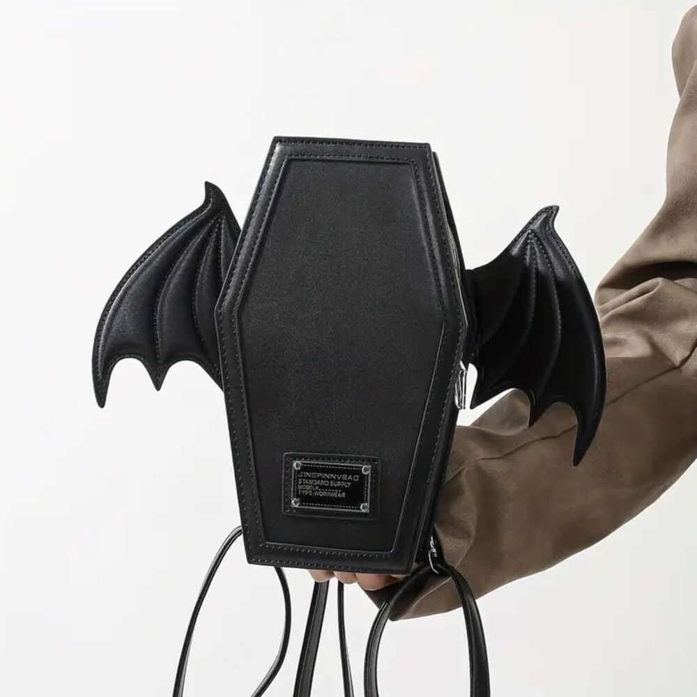 Gothic Emo Coffin Bat Wings Backpack, Convertible to Crossbody Purse Bag